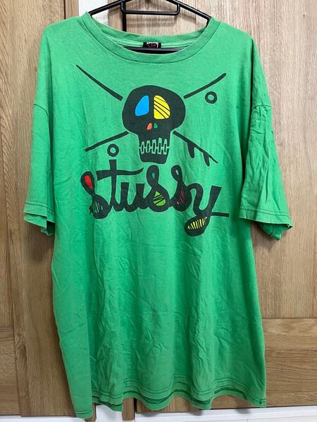 STUSSY / ステューシービッグスカルプリントTシャツ(メキシコ製・XL・グリーン)