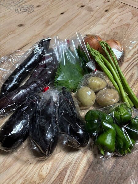野菜詰め合わせ アスパラガス、玉葱、ナス、ピーマン、大葉、ジャガイモの野菜セット