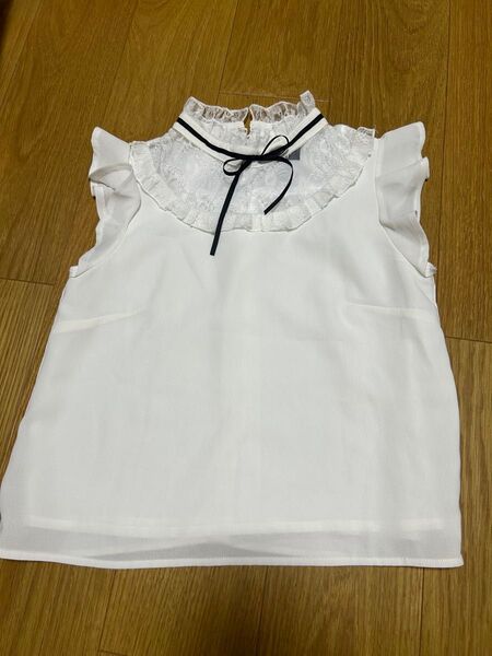 evelyn レース切り替えリボン付きノースリーブブラウス レディース服 カットソー ホワイト トップス ブラウス 夏