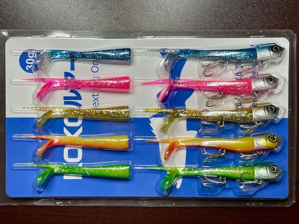 アダスタ サリュー風 KOKOルアー フラットフィッシュジグヘッド 30g 5色セット スペアワーム付き