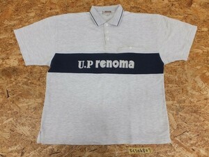 〈レターパック発送〉U.P renoma ユーピーレノマ メンズ ビッグロゴ刺繍 やや厚手 半袖ポロシャツ 大きいサイズ LL ライトグレーネイビー