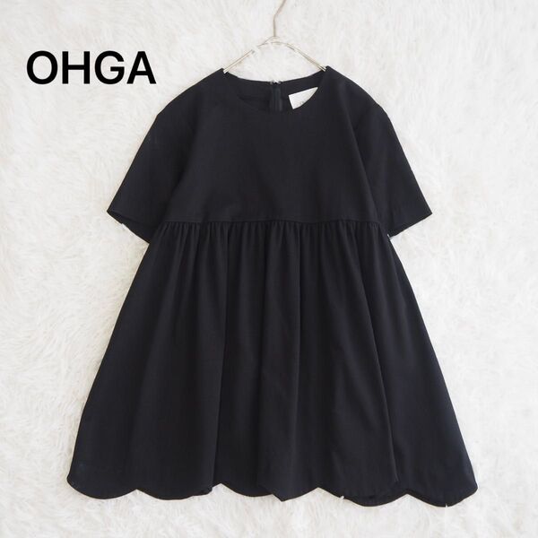 美品 OHGA オーガ スカラップTシャツ カットソー ペプラム 黒