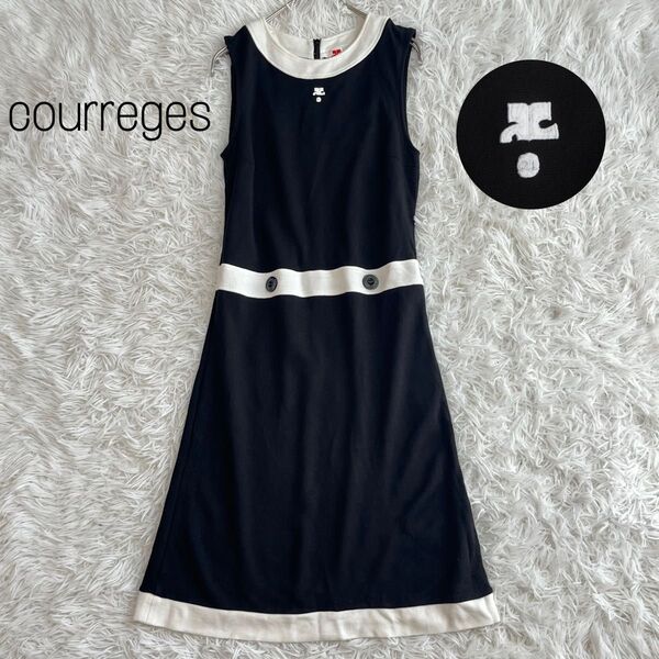 クレージュ Courreges ノースリーブワンピース 胸元ロゴ バイカラー 平成 y2k M 38