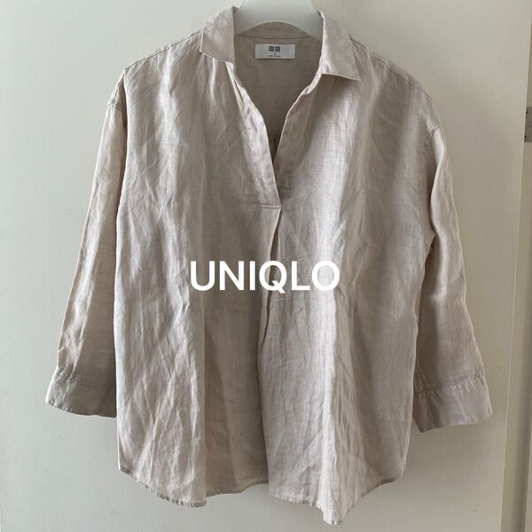 UNIQLOリネンスキッパーシャツ七分袖 ベージュ 麻