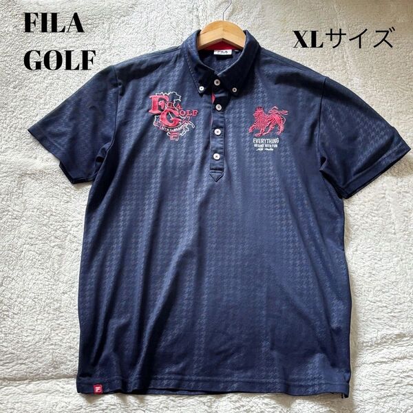 【XLサイズ相当】FILA GOLF フィラゴルフ メンズネイビー紺色ゴルフウェアポロシャツ 半袖 メッシュ 速乾L L