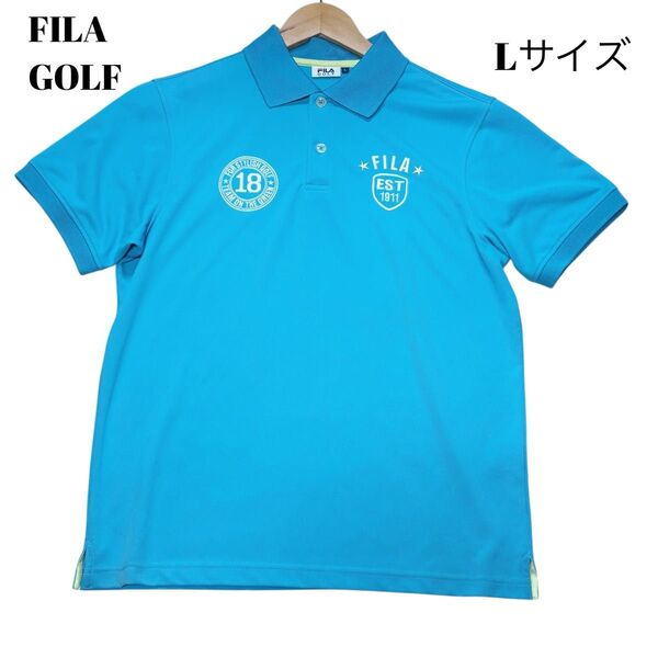 【Lサイズ相当】FILA GOLF フィラゴルフ メンズ ライトブルー水色 ホワイト白ウェアポロシャツ半袖メッシュ速乾