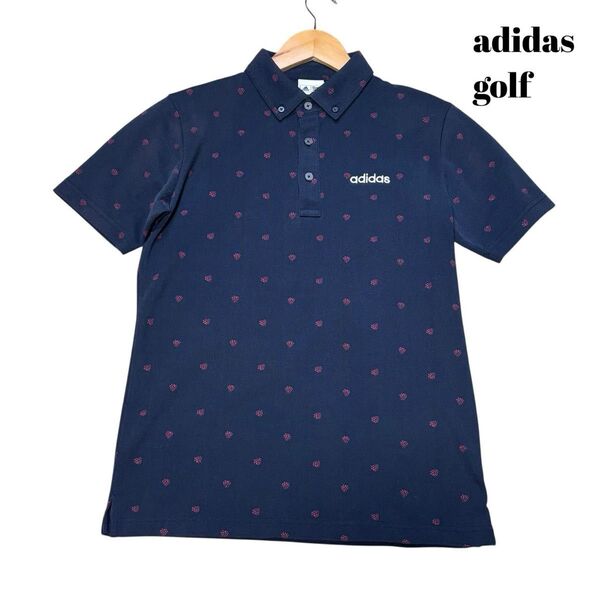 【Sサイズ】adidas golf アディダスゴルフ ネイビー紺色 メンズゴルフウェア ポロシャツ 半袖 鹿の子
