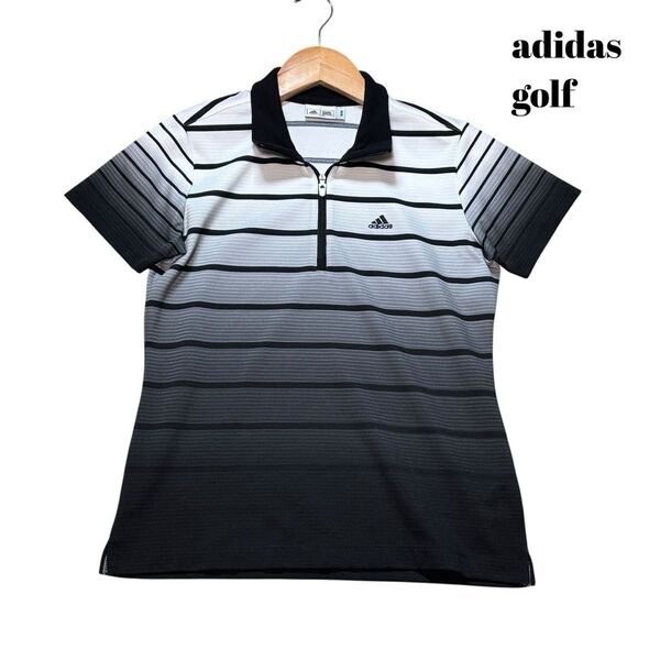 【Mサイズ】adidas golf アディダスゴルフ ブラック 黒 ホワイト 白 レディースゴルフウェアポロシャツ 半袖 速乾