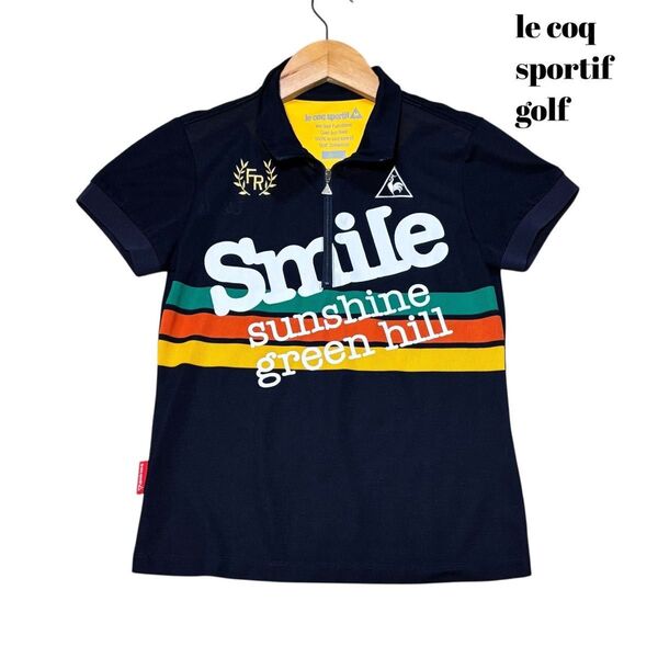 【Sサイズ】le coq sportif golf ルコックゴルフ レディース ネイビー紺色 ゴルフウェア速乾 ポロシャツ 半袖