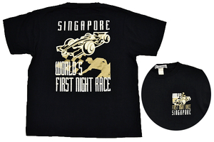 S-9760★送料無料★美品★SINGAPORE WORLD11'S FIRST NIGHT RACE シンガポール ナイトレース★ブラック黒 発砲プリント 半袖Ｔシャツ Ｍ