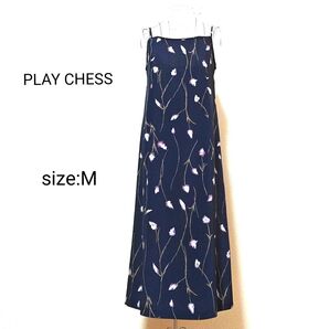 プレイチェス フラワー キャミソールワンピース Aラインワンピース 夏ワンピース 花柄 ネイビー M 大人可愛い シンプルデザイン