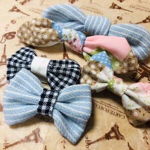 ハンドメイドV☆はぎれ布で作ったリボン色々5個セット