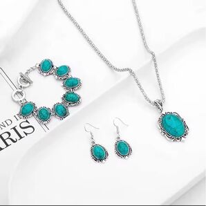 ネックレス ピアス ターコイズ トルコ石 ブレスレット アクセサリーセット