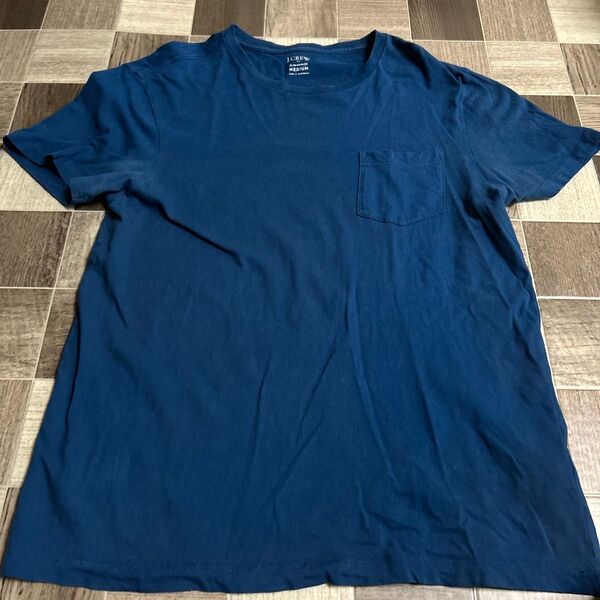 ジェイクルー メンズ半袖Tシャツ 青 クルーネック 胸ポケット付 綿100% 無地