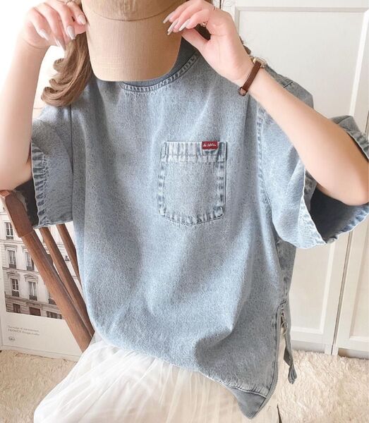 《JaVa ジャバコラボ》デニムTシャツ コットン100%サイドファスナーデニムプルオーバー デニムカットソー