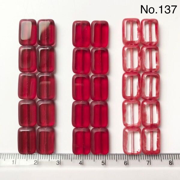 No.137 チェコビーズ テーブルカット レクタングル 12×8mm 3種各10個計30個 レッド系アソート