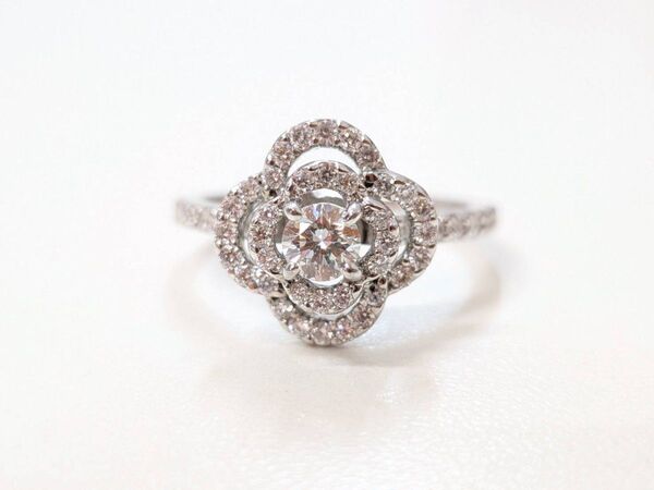 【鑑定書付き】Pt900 ダイヤモンド 0.59ct リング フラワーモチーフ