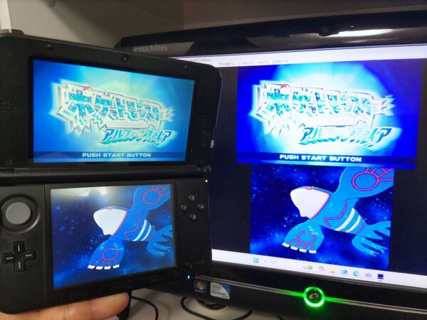 ゲーム実況 3DSLL 『キャプチャー機能付き』ブルーブラック本体 偽トロ 本体 PCとの接続用ケーブル ★保証有★
