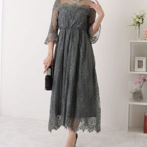 【最終価格】 タグ付き新品 Lace Ladies レースレディース 七分袖レースワンピースドレス Sサイズ 定価8,778円