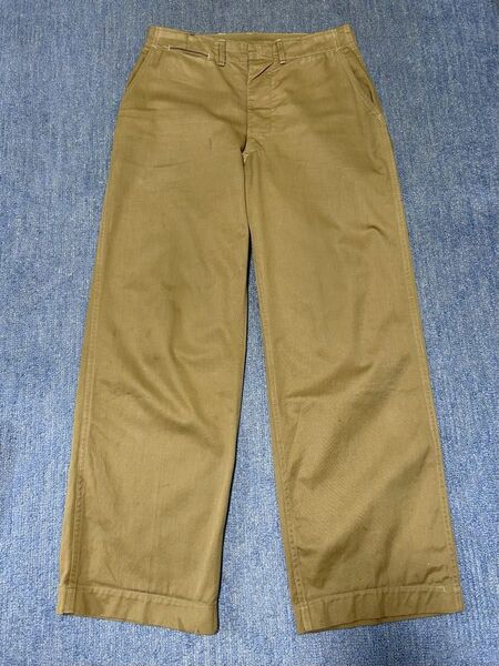40s USA製 チノパン USMC 初期バックポケットなし W32 カーキ アメカジ 古着 アメリカ製