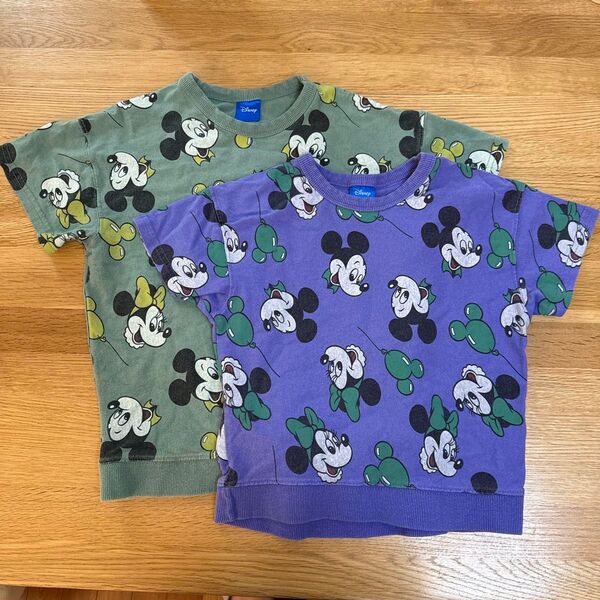 Tシャツ 半袖 ミッキー ミニー ディズニー 子供 キッズ 緑 紫 おそろい 兄弟 兄妹 姉弟 姉妹 130cm 110cm