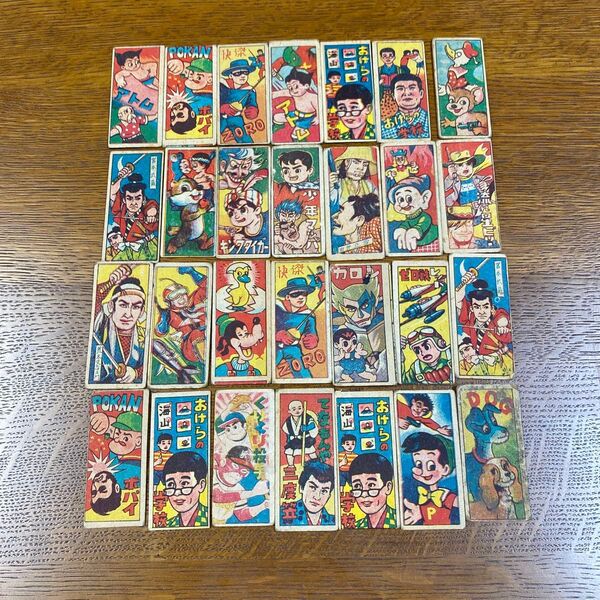 昭和20年代30年代古いメンコ 28枚 裏面 野球ジャンケン アトム ポパイ他 まとめ売り 希少