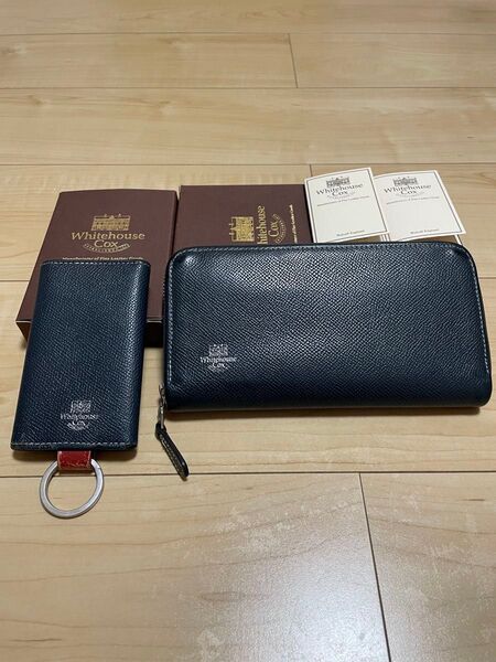 Whitehouse Cox ウォレット キーケース ネイビー レッド長財布 ホワイトハウスコックス ロンドンカーフ レザー