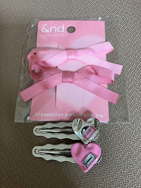 新品ロムアンド&nd by rom&ndピンク可愛いリボン型ヘアピン2点セットお洒落ヘアアクセサリー髪留めブルベ髪飾りヘアクリップ