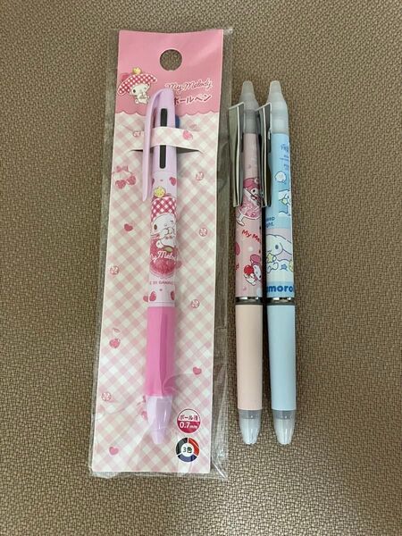 未使用 3本セット サンリオsanrio マイメロ 3色ボールペン+シナモンロール&マイメロディ フリクションボールノックZONE