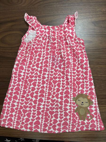 ベビー服 ノースリーブワンピース ハート柄 サル ピンク 女の子 春夏