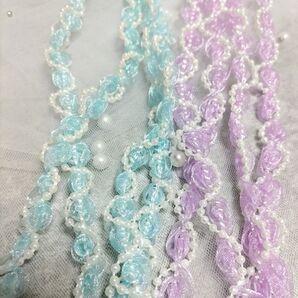 DIY手芸・装飾用レース (ライトブルーとパープル) パール付き