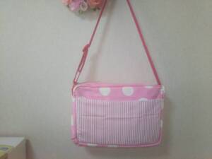 ハンドメイド レッスンバッグ お出かけかばん ドット 20cm×30cm×9cmストライプ チャック付 肩ベルト長さ調整可能 ピンク