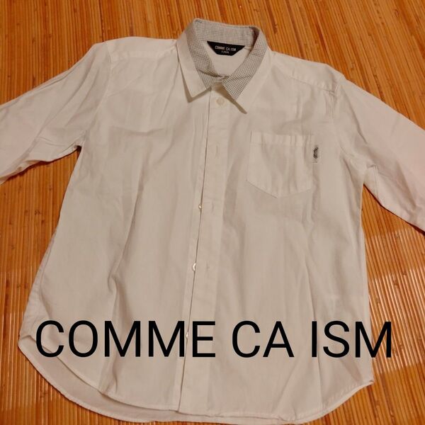 セール コムサイズム COMME CA ISM 長袖シャツ カッターシャツ ブラウス 白 ホワイト 襟チェック柄 120 男の子
