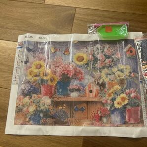ダイヤモンドアートキット 花束と小鳥 40×30cm