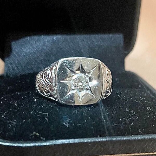 pt900 天然ダイヤモンド 0.26ct 彫刻 印台リング 15号 12g 検索:指輪 ネックレス プラチナ k18 18金