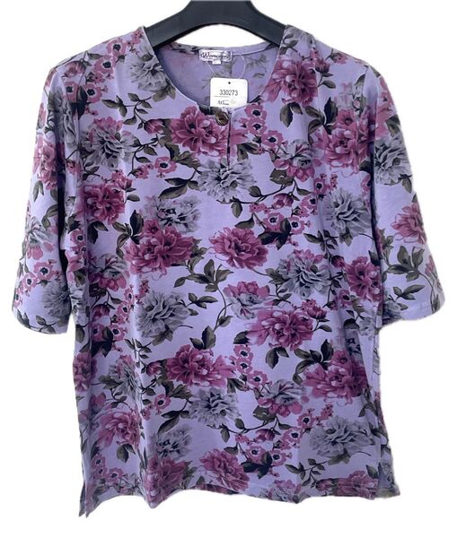 Womiyan 薄紫 花柄 半袖 Tシャツ M~Lサイズ新品タグ付き