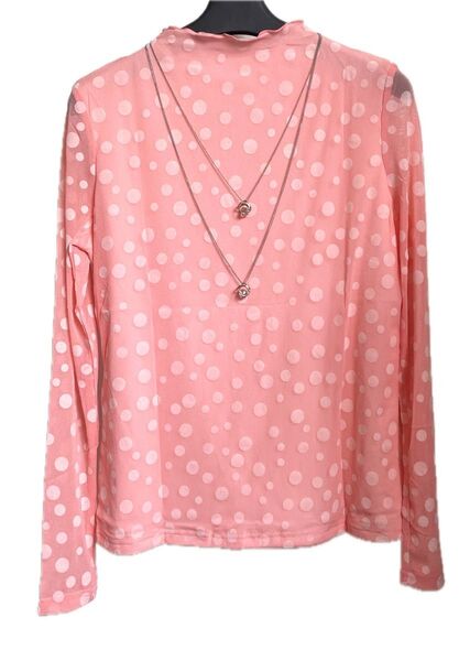 ピンクドット柄 長袖シアーTシャツ薄手 袖シアー透け感トップス新品タグ付き
