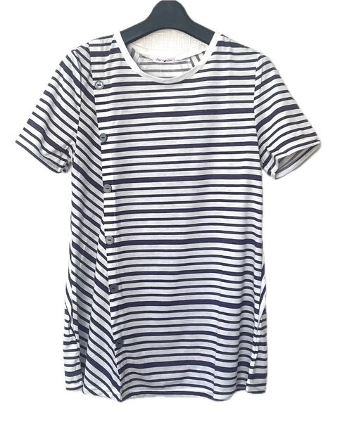 ボーダーシャツ ストライプ柄ボタン付きTシャツ Mサイズ新品タグ付き