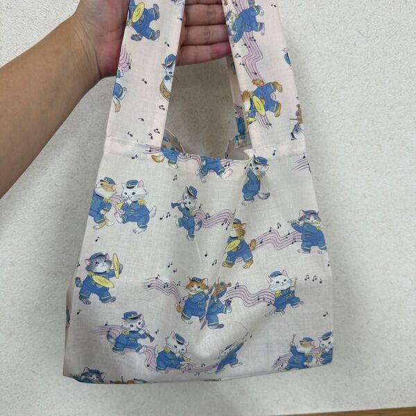 ハンドメイドエコバッグ コンビニサイズ ニャンコ楽団のマーチ ベビーピンク