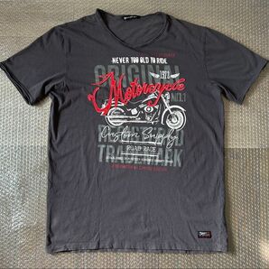 ビンテージスタイル モーターサイクルTシャツ 「NEVER TOO OLD TO RIDE」 Tシャツ 半袖 刺繍ロゴ サイズL