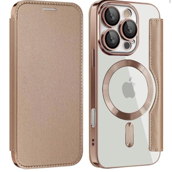 iPhone 16 pro ケース 手帳型 magsafe背面 透明 クリア クリア カバー カード収納 スマホケース