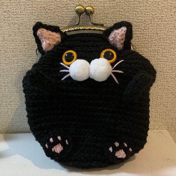 黒猫さんがま口ポーチ ハンドメイドポーチ