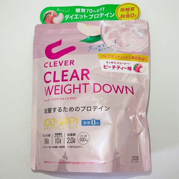 CLEAR クレバー クリア ウエイトダウン プロテイン 100% WPI ピーチティー味 252g 計量スプーン付き