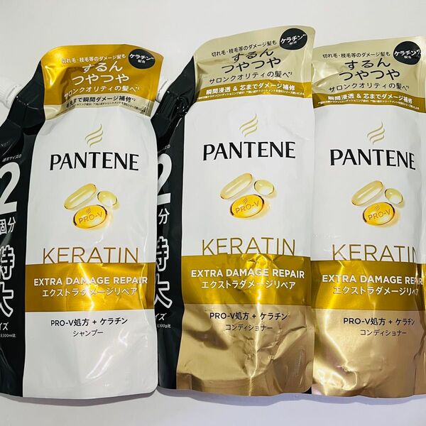 PANTENE エクストラダメージリペア 詰め替え シャンプー 600ml 1個 & コンディショナー 600g 2個 合計3個