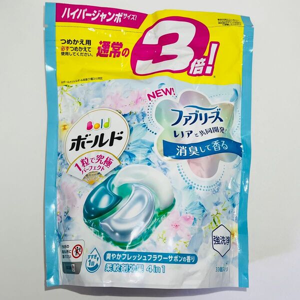 P&G ボールド ジェルボール 柔軟剤効果4in1 フレッシュフラワーサボンの香り 詰め替え 33個入 × 1袋 洗剤