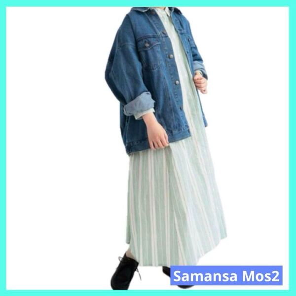 Samansa Mos2 モスモス 柄アソートシャツワンピース グリーン