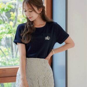 vaniller ルレーヴヴァニレ オリジナルロゴ刺繍入り Tシャツ 紺 ネイビー M