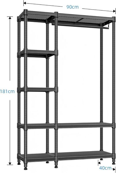 IZEUK ハンガーラック 幅89×奥行39×高さ182cm 管径19.1mm ブラック
