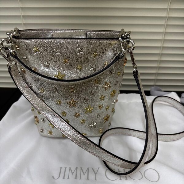 ジミーチュウ JIMMY CHOO ハンドバッグ ショルダーバッグ 両用 シルバー色 レザー