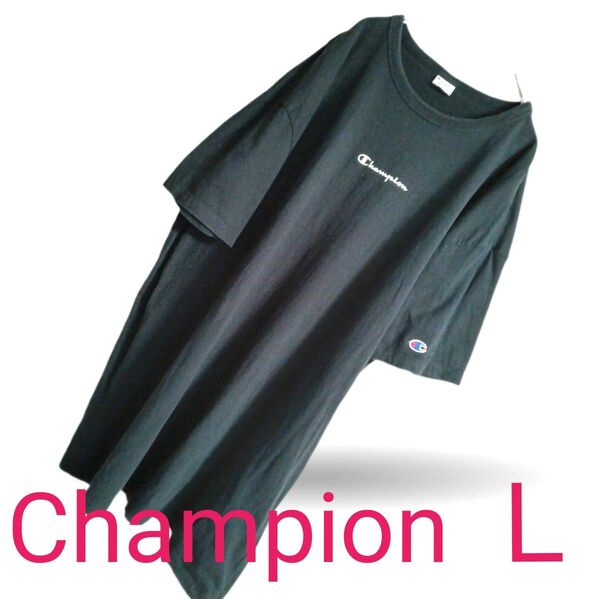 お値下げセール チャンピオンChampion Tシャツ Lサイズ 大きめ ゆったり 黒 ブラック 綿コットン100% ワンピース?